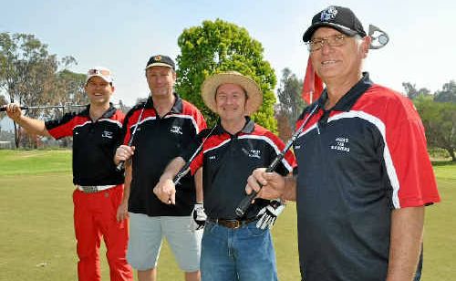 Dick Bohm, Barry ‘Bazza’ Hockings, John Goonan and Doug Macbeth look smart in their Warwick TAB T-shirts. Dick Bohm, Barry ‘Bazza’ Hockings, John Goonan and Doug Macbeth look smart in their Warwick TAB T-shirts.